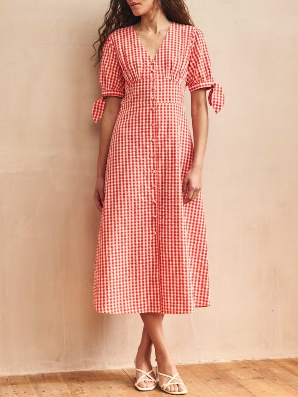 Nobody"s Child Petite Alexis Gingham Midi Dress Red White Button-Front